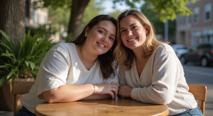 Een plus size vrouw deelt een intieme en blije date