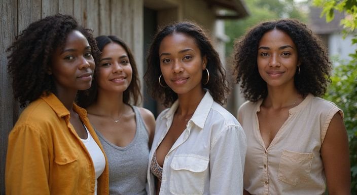 Een groep jonge vrouwen in casual kleding geniet van Antilliaanse Vrouwen sexdating.