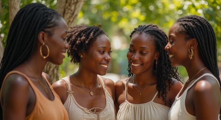 Groep vrouwen geniet van een Antilliaanse Vrouwen sexdating samen in de natuur.