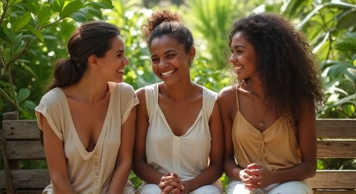 Een groep vrouwen geniet van een ontspannen gesprek over Antilliaanse Vrouwen sexdating.