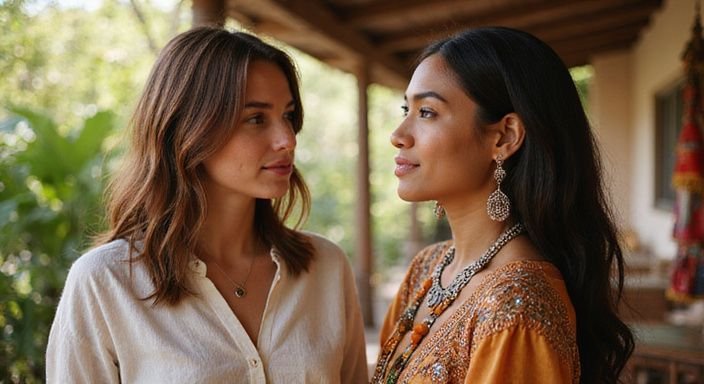 Twee vrouwen delen een warme, respectvolle interactie tijdens Marokkaanse vrouwen sexdating