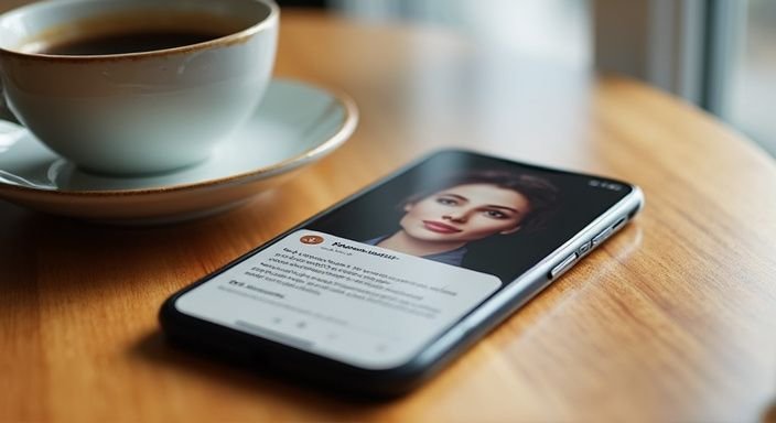 Een smartphone met een profielfoto voor Turkse Vrouwen sexdatingen een kopje koffie ernaast.
