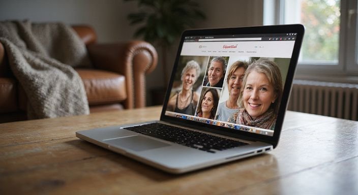 Een open laptop toont profielen van oudere vrouwen sexcontact Vlaams-Brabant op een datingsite.