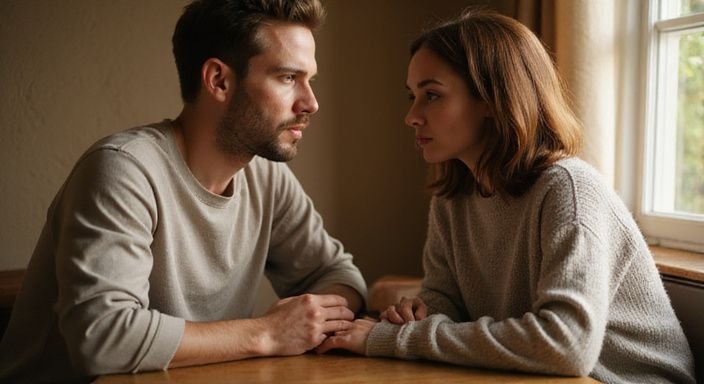 Een jong stel zit dicht bij elkaar en communiceert over tips daten oudere vrouwen.