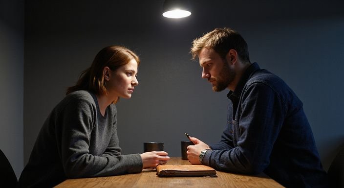 Twee mensen communiceren over oudere vrouwen sexcontact Eindhoven in een intieme, rustige ruimte.