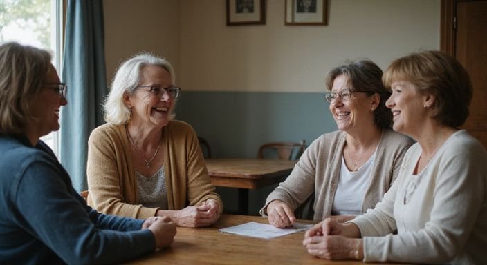 Een groep vrouwen geniet van een levendig gesprek over oudere vrouwen sexcontact Rotterdam tijdens speed dating.