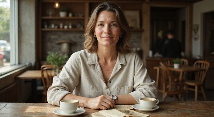 Milf versieren? Een vrouw in haar veertig met een natuurlijke, warme uitstraling.