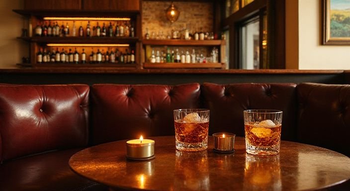 Een upscale lounge met luxe meubels en een warme sfeer.