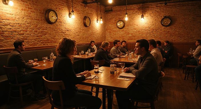 Een speed-dating evenement met nervositeit en oprechte gesprekken.